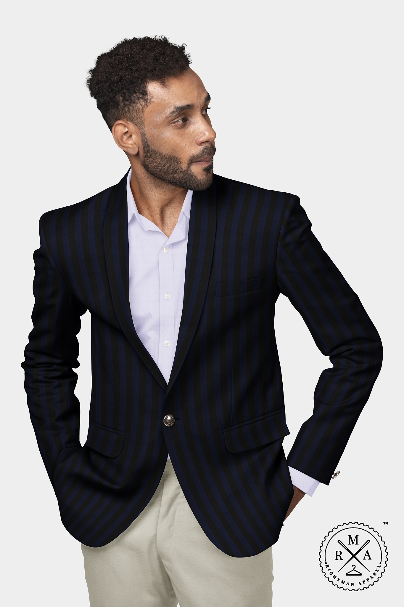 Cotton Blue Blazer With Black Thick Lines SU78